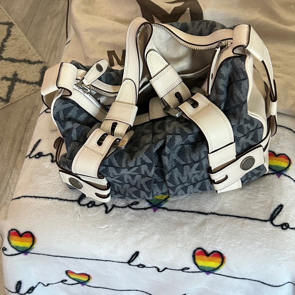 Michael Kors Navy and Cream Denim Shoulder Bag